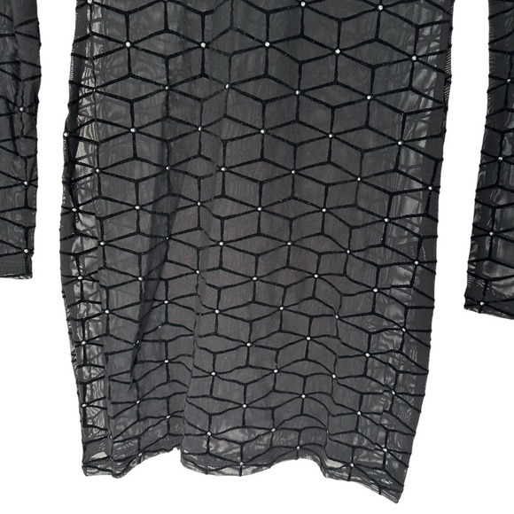 NWOT SHEIN SXY MOCK NECK GLITTER DOT GEO MESH DRESS SHEER BLACK SIZE SMALL - Picture 7 of 12